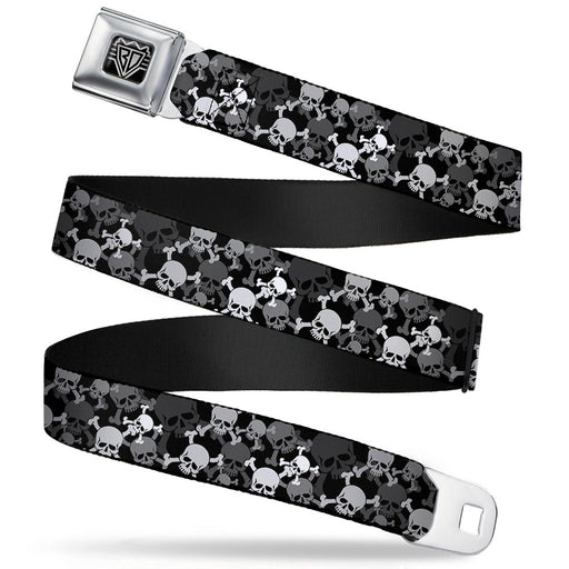 BD Wings Logo CLOSE-UP Full Color Black Silver Seatbelt Belt - Top Skulls Stacked Black/Gray/White Webbing Seatbelt Belts Buckle-Down   