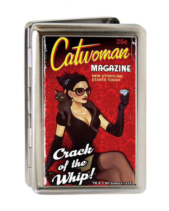Business Card Holder - LARGE - CATWOMAN-CRACK OF A WHIP Bombshell Pose FCG Reds Metal ID Cases DC Comics   