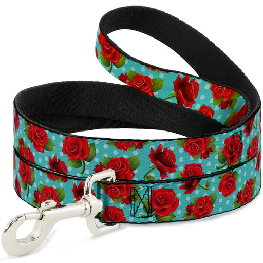 Dog Leash - Red Roses/Polka Dots Turquoise Dog Leashes Buckle-Down   