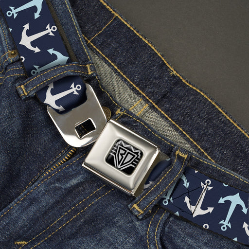 BD Wings Logo CLOSE-UP Full Color Black Silver Seatbelt Belt - Anchor2 Flip CLOSE-UP Navy/Baby Blue/White Webbing Seatbelt Belts Buckle-Down   