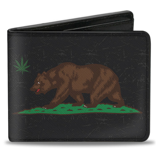 Bi-Fold Wallet - Cali Bear Pot Leaf Black Gray Green Bi-Fold Wallets Buckle-Down   