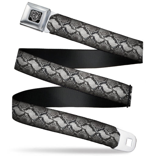 BD Wings Logo CLOSE-UP Full Color Black Silver Seatbelt Belt - Snake Skin 3 Grays Webbing Seatbelt Belts Buckle-Down   