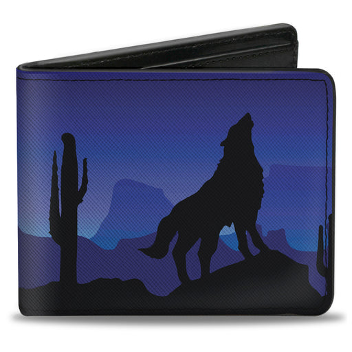 Bi-Fold Wallet - Cowboy Coyote Silhouettes Western Landscape Blues Black Bi-Fold Wallets Buckle-Down   