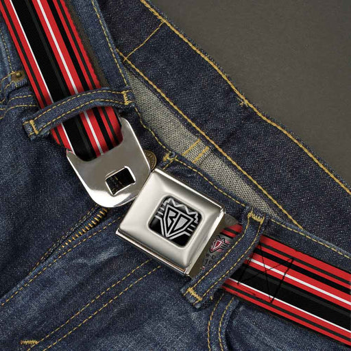 BD Wings Logo CLOSE-UP Full Color Black Silver Seatbelt Belt - Stripes Red/Black/White Webbing Seatbelt Belts Buckle-Down   