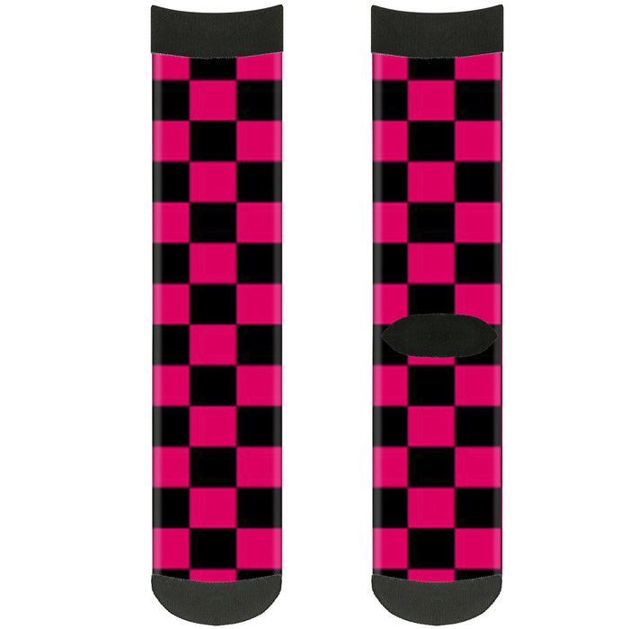 Sock Pair - Polyester - Checker Black Neon Pink - CREW Socks Buckle-Down   