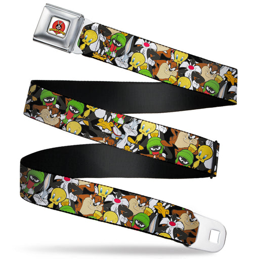 Looney Tunes Logo Full Color White Seatbelt Belt - Looney Tunes 6-Character Stacked Collage4 Webbing Seatbelt Belts Looney Tunes   