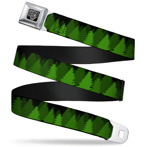 BD Wings Logo CLOSE-UP Full Color Black Silver Seatbelt Belt - Pine Tree Silhouettes Black/Greens Webbing Seatbelt Belts Buckle-Down   