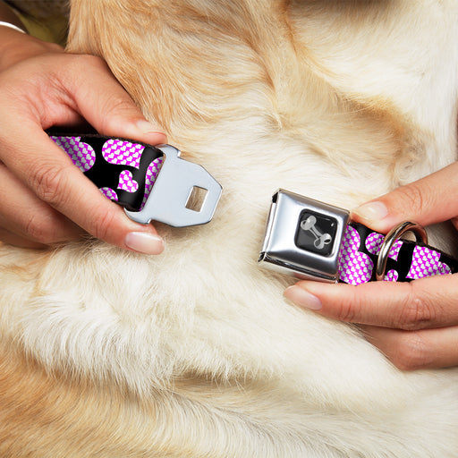 Dog Bone Seatbelt Buckle Collar - Eighties Hearts Black/Fuchsia/White Seatbelt Buckle Collars Buckle-Down   