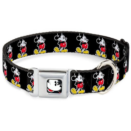 Classic Mickey Mouse Face CLOSE-UP Full Color Seatbelt Buckle Collar - Classic Mickey Mouse Pose Black Seatbelt Buckle Collars Disney   