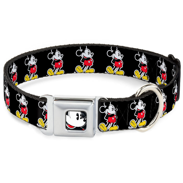 Classic Mickey Mouse Face CLOSE-UP Full Color Seatbelt Buckle Collar - Classic Mickey Mouse Pose Black Seatbelt Buckle Collars Disney   