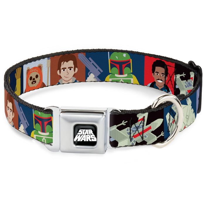 STAR WARS Logo Full Color Black/White Seatbelt Buckle Collar - Star Wars Classic 16-Character Pose Blocks Multi Color Seatbelt Buckle Collars Star Wars   