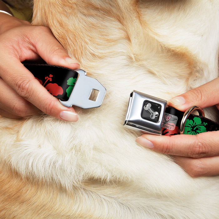 Dog Bone Seatbelt Buckle Collar - Hibiscus CLOSE-UP Black/Green/Yellow/Red Seatbelt Buckle Collars Buckle-Down   
