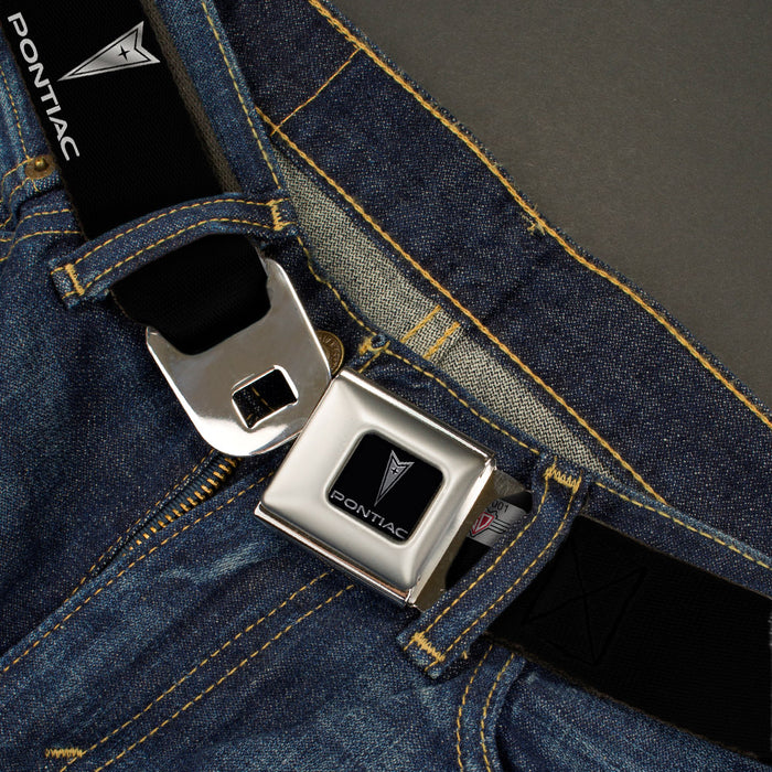 Pontiac Seatbelt Belt - Pontiac Black/Silver Logo REPEAT Webbing Seatbelt Belts GM General Motors   