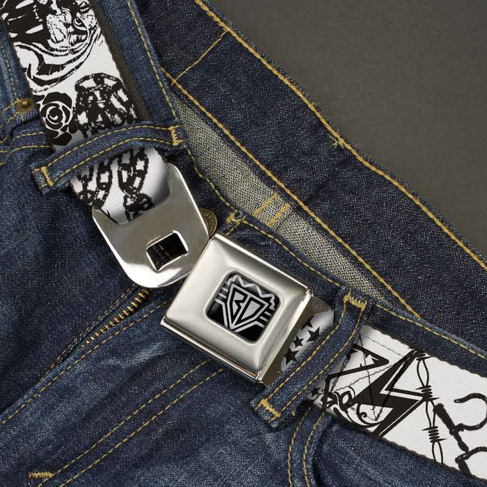 BD Wings Logo CLOSE-UP Full Color Black Silver Seatbelt Belt - Madness White/Black Webbing Seatbelt Belts Buckle-Down   