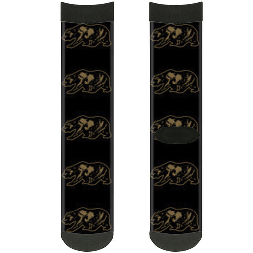 Sock Pair - Polyester - California Grizzly Bear Outline Black Brown - CREW Socks Buckle-Down   