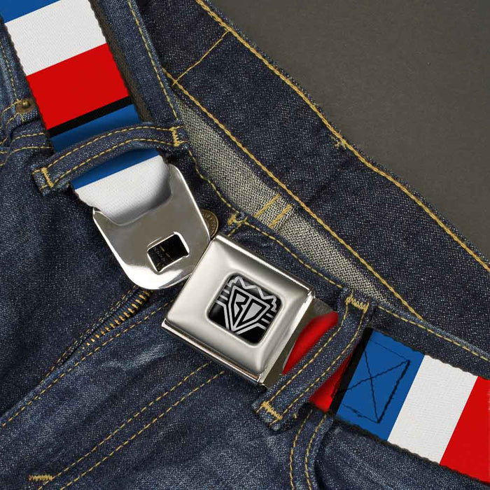 BD Wings Logo CLOSE-UP Full Color Black Silver Seatbelt Belt - France Flags Webbing Seatbelt Belts Buckle-Down   