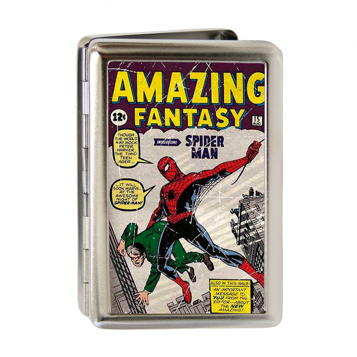 MARVEL COMICS Business Card Holder - LARGE - Spider-Man Carrying Man Amazing Fantasy #15 Comic Book Cover FCG Metal ID Cases Marvel Comics   