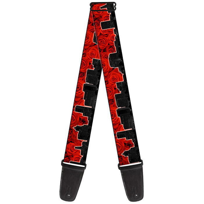 Guitar Strap - Portland Vivid Skyline Red Roses Black Guitar Straps Buckle-Down   