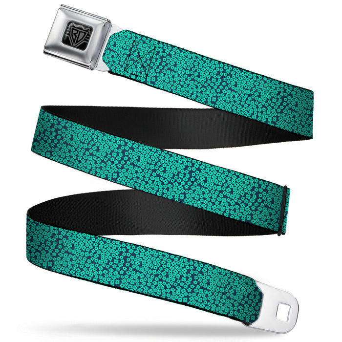 BD Wings Logo CLOSE-UP Full Color Black Silver Seatbelt Belt - Ditsy Floral Teal/Light Teal/Teal Webbing Seatbelt Belts Buckle-Down   