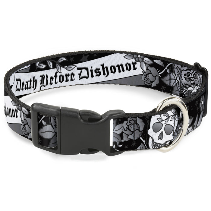 Plastic Clip Collar - Death Before Dishonor Black/White Plastic Clip Collars Buckle-Down   