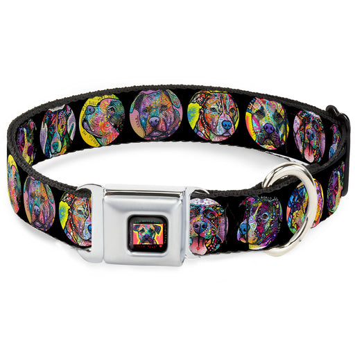 BEWARE OF PIT BULLS THEY WILL STEAL YOUR HEART Full Color Black/Multi Color Seatbelt Buckle Collar - Pitbull Portraits Stylized Black/Multi Color Seatbelt Buckle Collars Dean Russo   