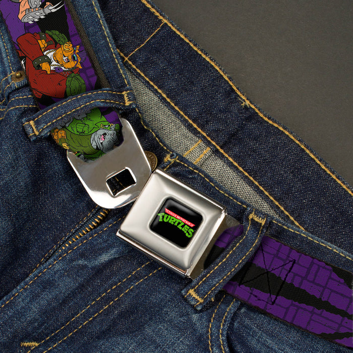 Classic TMNT Logo Full Color Seatbelt Belt - Classic Teenage Mutant Ninja Turtles Group & Villain Poses Purple Webbing Seatbelt Belts Nickelodeon   