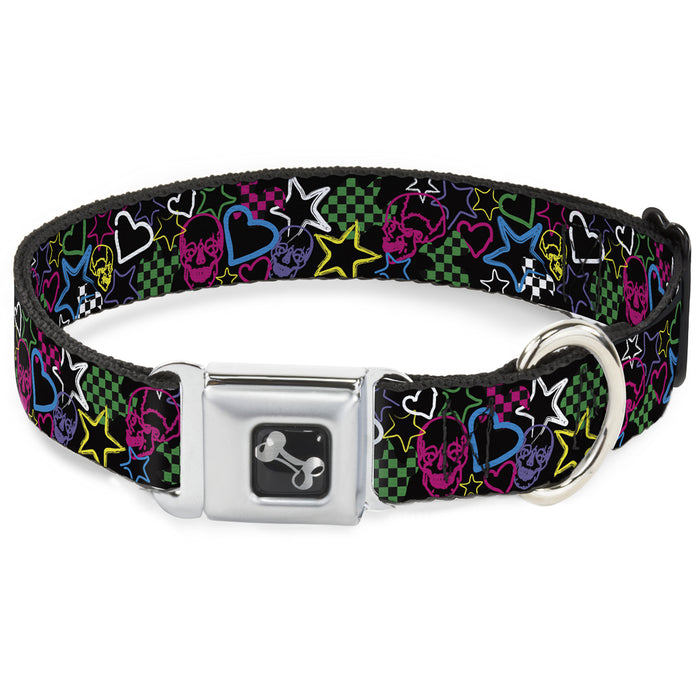Dog Bone Seatbelt Buckle Collar - Sketch Skull/Star/Heart/Checker Black/Multi Seatbelt Buckle Collars Buckle-Down   