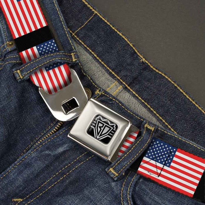BD Wings Logo CLOSE-UP Full Color Black Silver Seatbelt Belt - United States Flags Webbing Seatbelt Belts Buckle-Down   