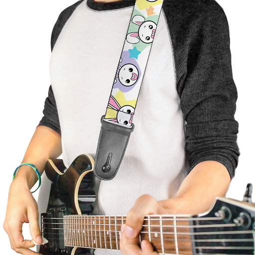 Guitar Strap - Happy Sad Bunnies & Stars White Pastel Guitar Straps Buckle-Down   