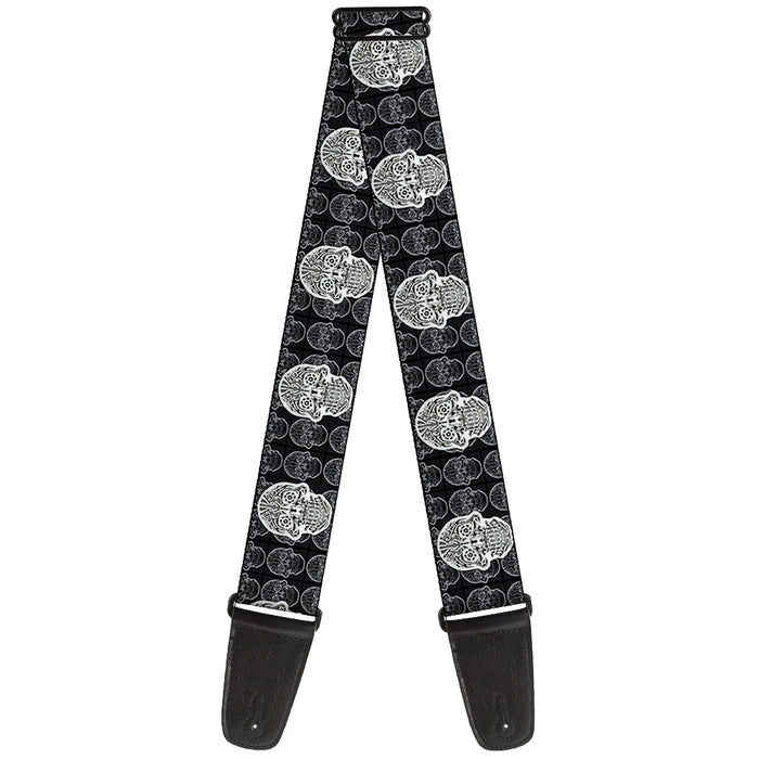 Guitar Strap - Skull Candy Black Gray White Guitar Straps Buckle-Down   