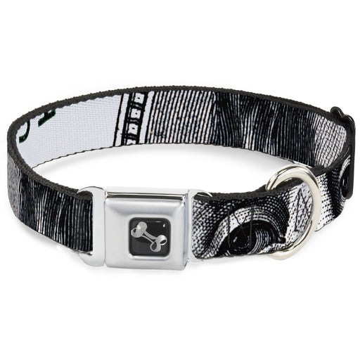 Dog Bone Seatbelt Buckle Collar - 100 Dollar Bill CLOSE-UP White/Black Seatbelt Buckle Collars Buckle-Down   