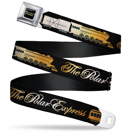 THE POLAR EXPRESS Text Logo Full Color Black/Golds Seatbelt Belt - POLAR EXPRESS Train Cars Black/Golds Webbing Seatbelt Belts Warner Bros. Holiday Movies   