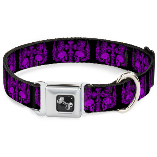 Dog Bone Seatbelt Buckle Collar - BD Skulls w/Wings Black/Purple Seatbelt Buckle Collars Buckle-Down   