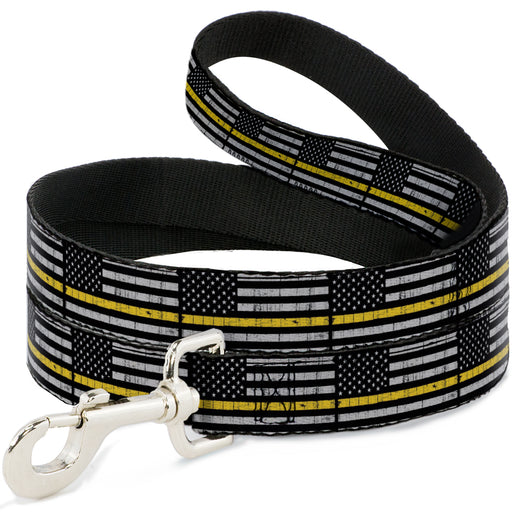 Dog Leash - Thin Yellow Line Flag Weathered Black/Gray/Yellow Dog Leashes Buckle-Down   