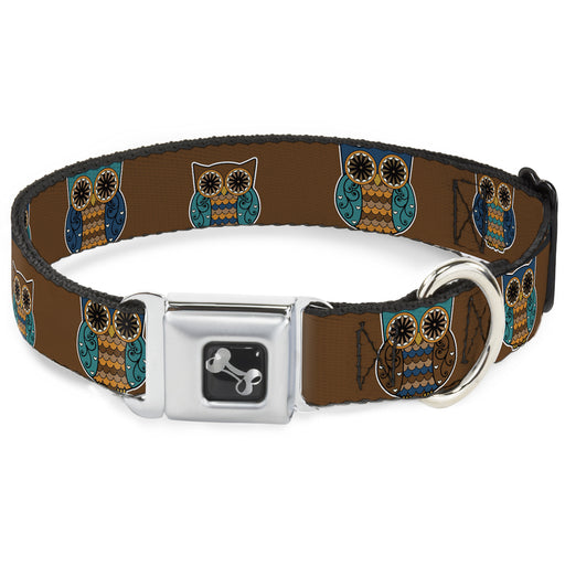 Dog Bone Seatbelt Buckle Collar - Owls Brown/Pastel Seatbelt Buckle Collars Buckle-Down   