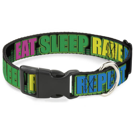 Buckle-Down Plastic Buckle Dog Collar - EAT SLEEP RAVE REPEAT Black/Multi Neon Plastic Clip Collars Buckle-Down   