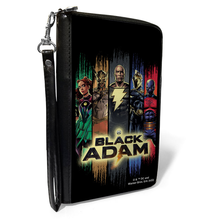 PU Zip Around Wallet Rectangle - Black Adam and Justice Society Group Pose with Logo Black Multi Color Clutch Zip Around Wallets DC Comics   