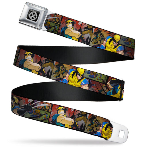 MARVEL X-MEN X-Men Icon Full Color Black Silver Gradient Seatbelt Belt - Wolverine 3-Action Poses/Comic Scene Blocks Webbing Seatbelt Belts Marvel Comics   