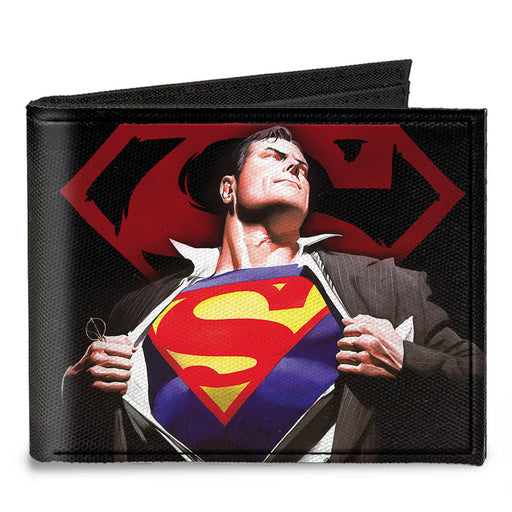 Canvas Bi-Fold Wallet - Superman Forever Clark Kent-Superman Transition Shield Black Red Canvas Bi-Fold Wallets DC Comics   