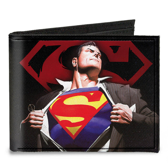 Canvas Bi-Fold Wallet - Superman Forever Clark Kent-Superman Transition  Shield Black Red
