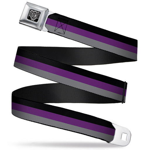 BD Wings Logo CLOSE-UP Full Color Black Silver Seatbelt Belt - Stripes Black/Purple/Gray Webbing Seatbelt Belts Buckle-Down   