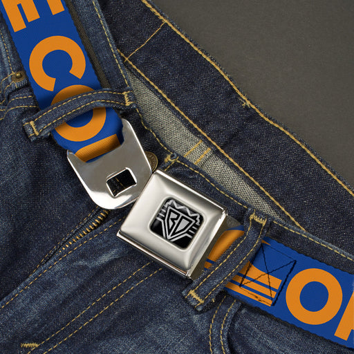 BD Wings Logo CLOSE-UP Full Color Black Silver Seatbelt Belt - ORANGE COUNTY/Wave Icon Blue/Orange Webbing Seatbelt Belts Buckle-Down   