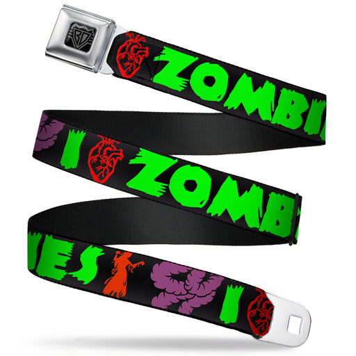 BD Wings Logo CLOSE-UP Full Color Black Silver Seatbelt Belt - I Heart Zombies Webbing Seatbelt Belts Buckle-Down   