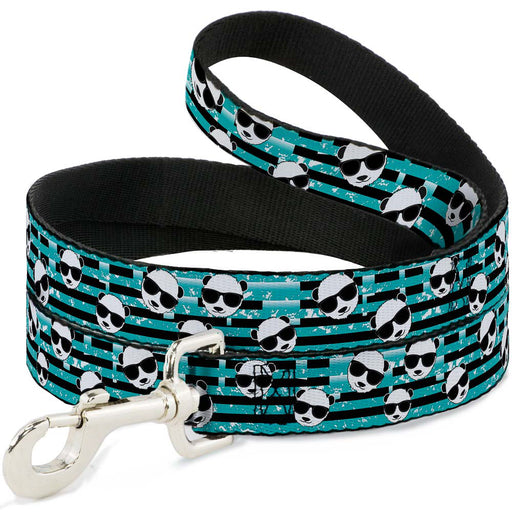 Dog Leash - Multi Panda w/Sunglasses Stripe Turquoise/Black Dog Leashes Buckle-Down   