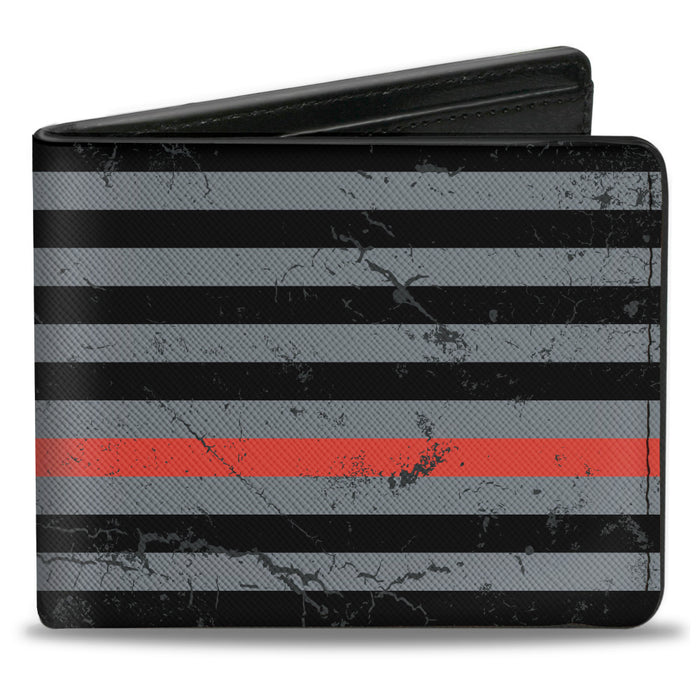 Bi-Fold Wallet - Superman Shield Thin Red Line Weathered Gray Black Red Bi-Fold Wallets DC Comics   