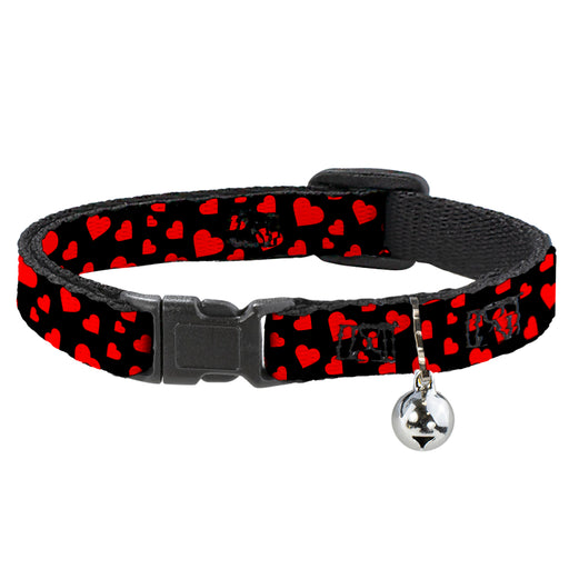 Cat Collar Breakaway - Hearts Scattered Black Red Breakaway Cat Collars Buckle-Down   