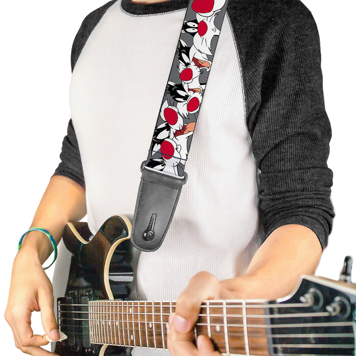 Guitar Strap - Sylvester the Cat Expressions Gray Guitar Straps Looney Tunes   