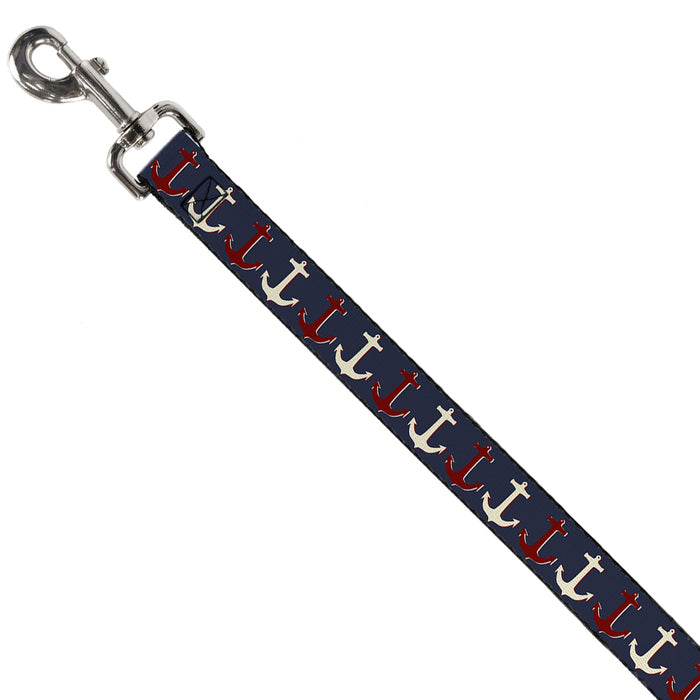 Dog Leash - Anchor3 CLOSE-UP Navy/Red/Cream Dog Leashes Buckle-Down   