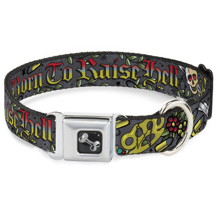 Dog Bone Seatbelt Buckle Collar - Born to Raise Hell Gray Seatbelt Buckle Collars Buckle-Down   