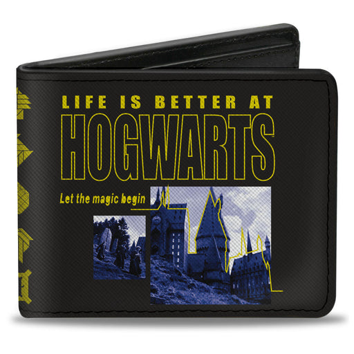 Bi-Fold Wallet - Harry Potter LIFE IS BETTER AT HOGWARTS Scenes Black Yellow Grays Bi-Fold Wallets The Wizarding World of Harry Potter   